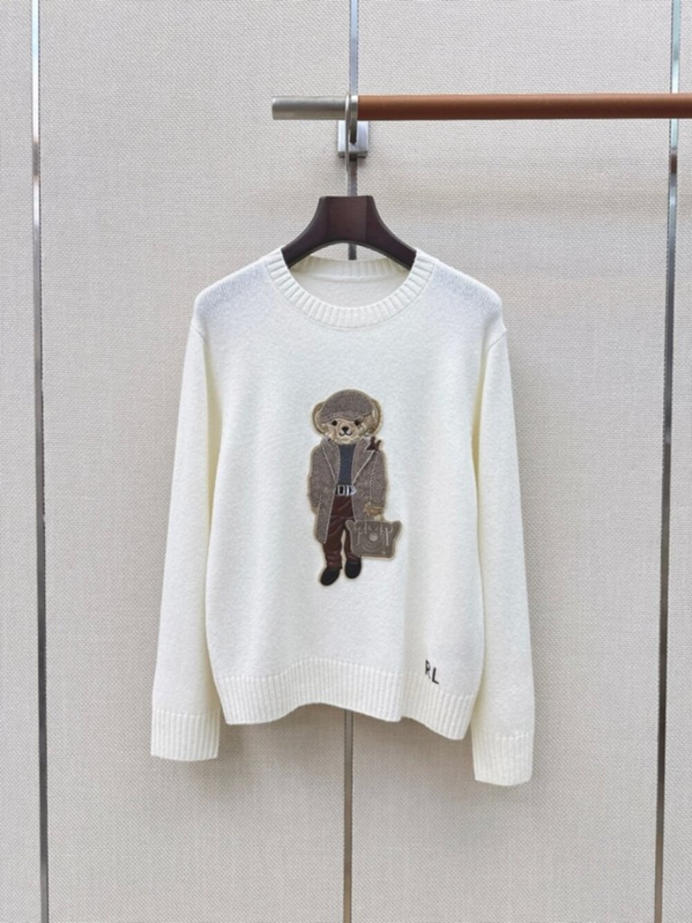 Polo Ralph Lauren Detective Tweed Polo Bear Cream Crewneck Sweater